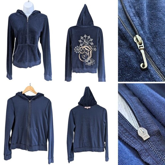 Vtg Y2K JUICY COUTURE Velour Winter Snowflake 2pc Tracksuit Set Size L/XL - Picture 5 of 9